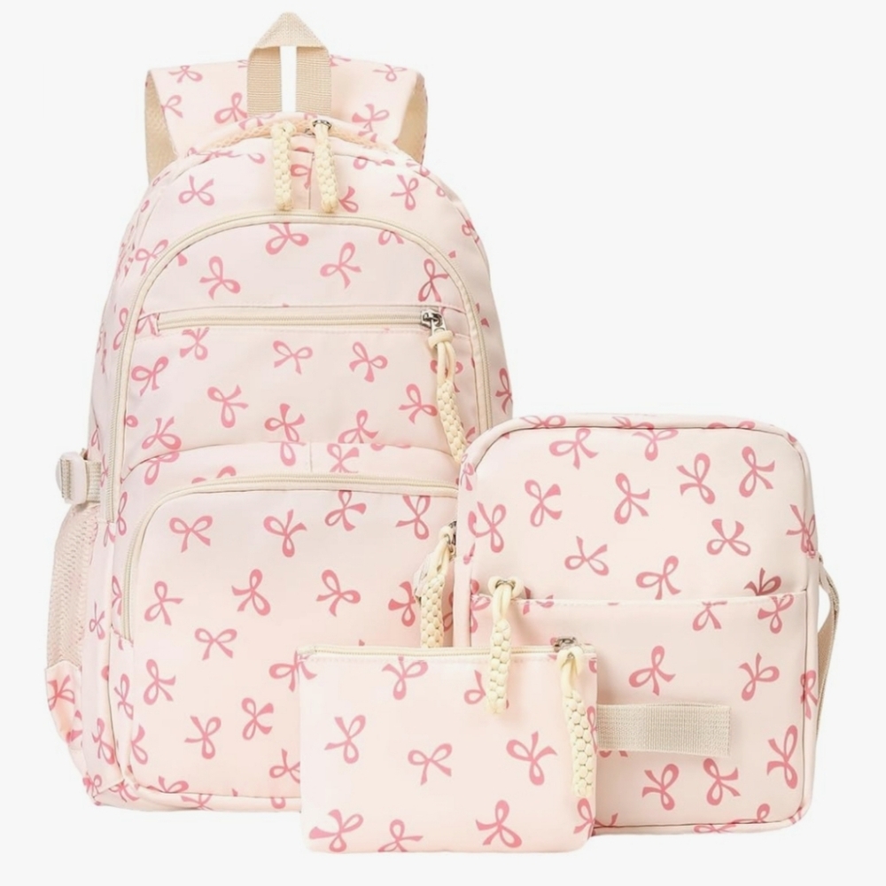 NWT•Pink Bow Backpack + Sling + Small Zip Pouch
